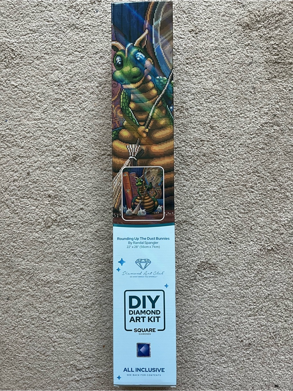 DIY Diamond Art Kit - 'Rounding Up The Dust Bunnies' Green Accent Home Art